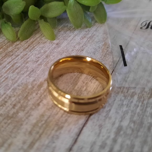 Men's -Plated, Stainless Steel Wide Band Wedding Ring - Double Grooved, Size 7 - Picture 5 of 15